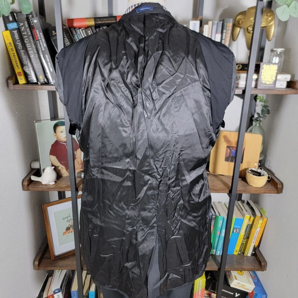 Stafford Men's Hopsack Blazer Two‎ Silver Button Black Wool Blend Classic 42L